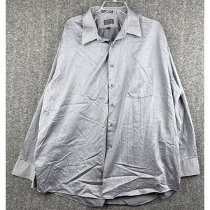 Arrow Button Up Shirt Men 18.5 34/35 Gray Long Sleeves Sateen Wrinkle Free Work